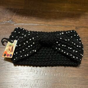 Black Studded Knit Headband Ear Warmer Head Band